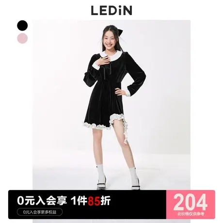 乐町国风盘扣连衣裙2023秋季新款女装别致独特新中式黑色丝绒裙子图片