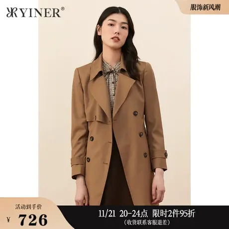 YINER音儿女装秋季中长款含羊毛西装领风衣外套商品大图