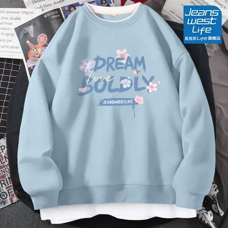 真维斯LIFE假两件卫衣女春秋新款2023爆款美式学院风外套oversize图片