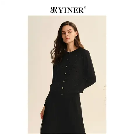 YINER音儿女装2022秋新款长袖毛衣外套开衫亮片针织衫商品大图
