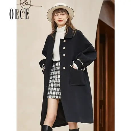 【买1送1】Oece冬季新款女装法式复古羊毛呢外套中长款呢子大衣商品大图