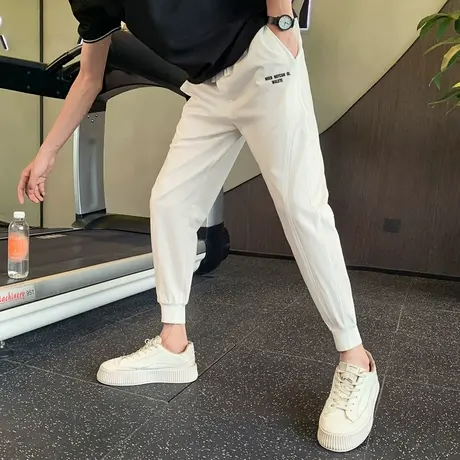 夏季男百搭九分薄款小脚薄款潮流凉感运动设计感冰丝休闲裤束腿裤商品大图