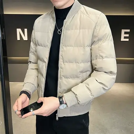 秋冬季时尚休闲棒球领简约纯色百搭保暖棉服男士帅气ins棉衣外套图片