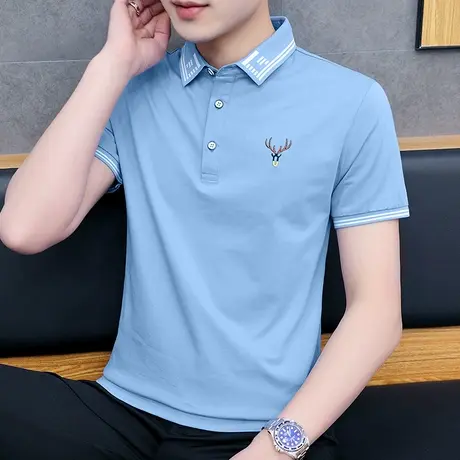 短袖t恤男士翻领polo衫刺绣保罗上衣服夏季潮牌潮流冰丝光棉半袖图片
