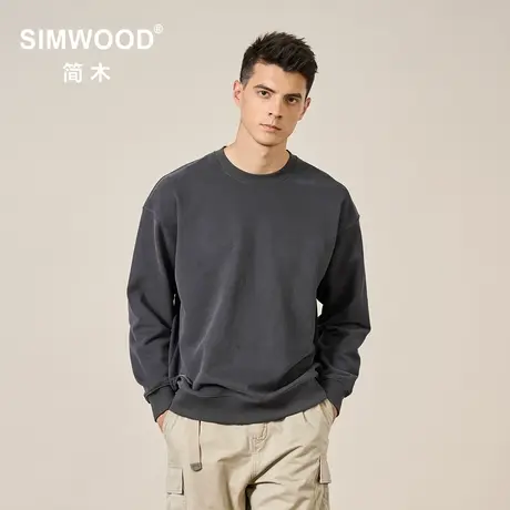 Simwood简木男装【宽松版型】360g水洗秋装新款纯色套头圆领卫衣图片