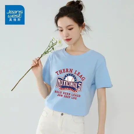 真维斯纯棉短袖T恤女2022新款夏韩版宽松时尚字母印花打底衫潮ins图片