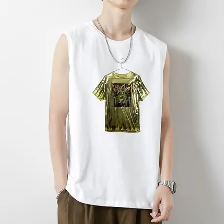 纯棉背心男士夏季潮流潮牌无袖t恤宽肩健身运动篮球白色坎肩汗衫商品大图