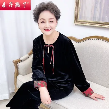 2023秋季新款妈妈装金丝绒长袖衬衫阔太太中老年人女奶奶装上衣服图片