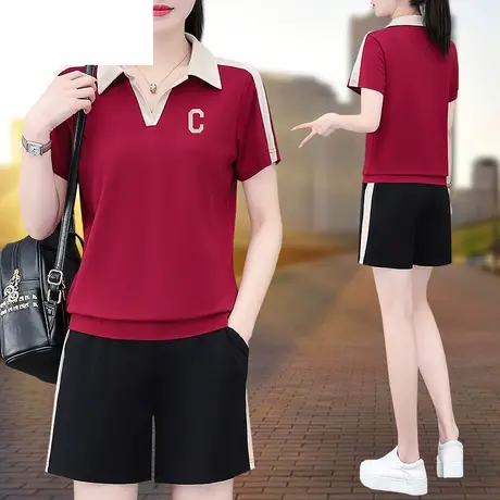 恋上17号短裤套装女夏季2023新款翻领中年妈妈时尚休闲运动服套装图片