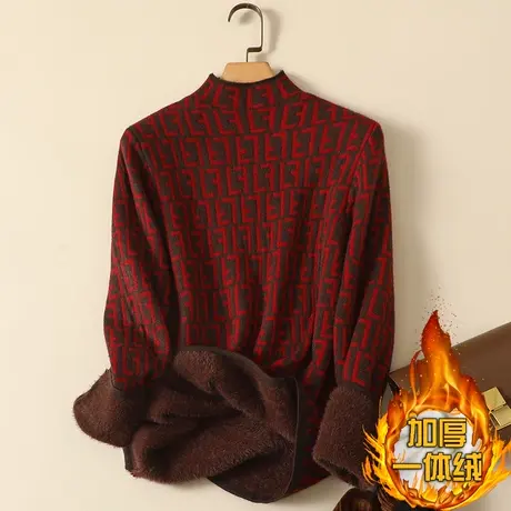 一体绒半高领毛衣女2023年秋冬新款加绒加厚宽松内搭针织打底衫女商品大图