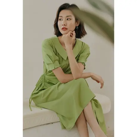 弥古短袖绿色连衣裙法式收腰t恤裙女夏季三亚沙滩裙海边度假裙子图片