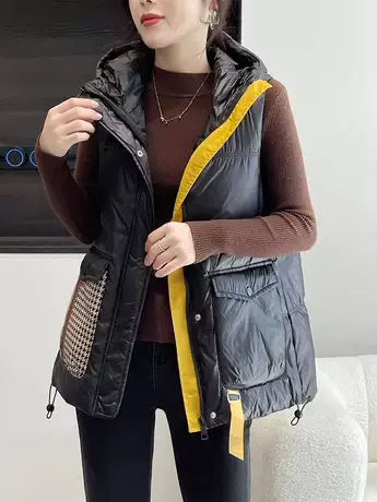 欧洲站羽绒马甲女2023秋冬新款拼接洋气小个子时尚羽绒服马夹外套商品大图