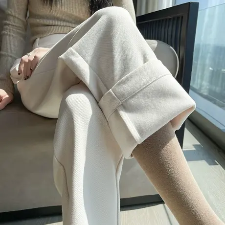 毛呢裤子女秋冬新款西装裤直筒宽松休闲烟管高腰显瘦加厚阔腿裤子图片