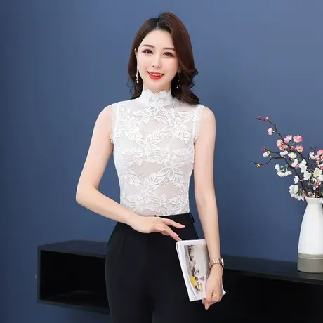 蕾丝打底衫女内搭立领背心春秋背心性感镂空小衫美体网纱上衣潮商品大图
