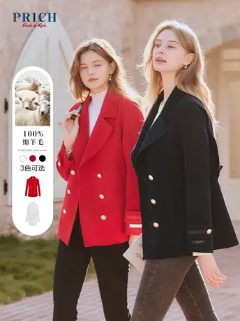 PRICH毛呢大衣新品秋冬新款经典英伦风双排扣100%羊毛双面呢商品大图