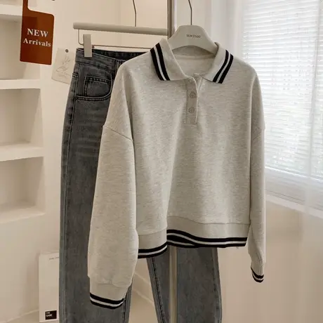 POLO领长袖卫衣女秋装百搭宽松显瘦韩版气质chic港味上衣外套潮商品大图