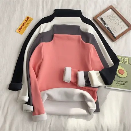 半高领加绒加厚打底衫女秋冬2020新款德绒韩版百搭内搭上衣T恤潮商品大图