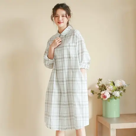 【买一送一】秋新品文艺宽松格纹衬衫裙大码学院风减龄连衣裙商品大图