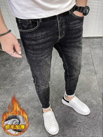 2023冬款男士加绒牛仔裤潮流男款保暖休闲裤百搭显瘦修身加厚长裤商品大图