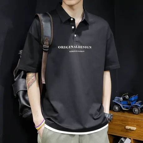 夏季Polo衫男士短袖t恤男生衣服高端重磅男装潮牌大码翻领体恤男商品大图
