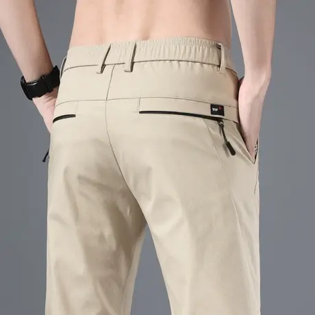 春夏季卡其色男裤轻薄款冰丝速干休闲长裤子男士商务西裤正装直筒商品大图