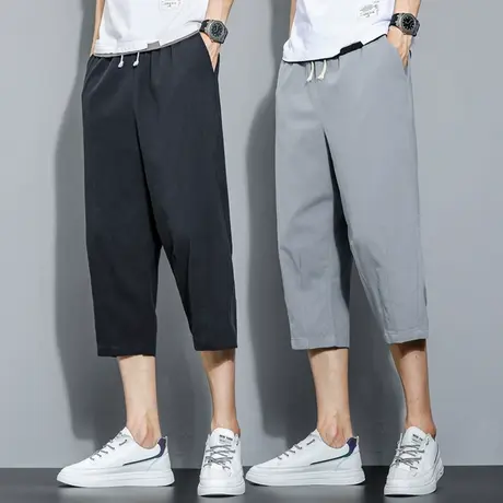 夏季薄款七分裤男外穿潮流胖宽松5五分中裤夏天棉麻7分休闲短裤子商品大图