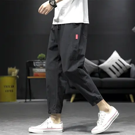 裤子男夏季薄款九分裤男士休闲长裤潮牌锥形运动裤棉麻男裤亚麻裤商品大图