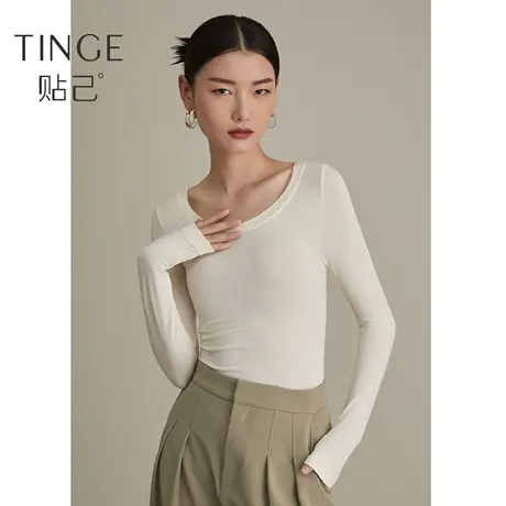 TINGE圆领含羊绒蛋白肌底衣保暖内衣女秋冬打底衫秋衣女长袖上衣图片