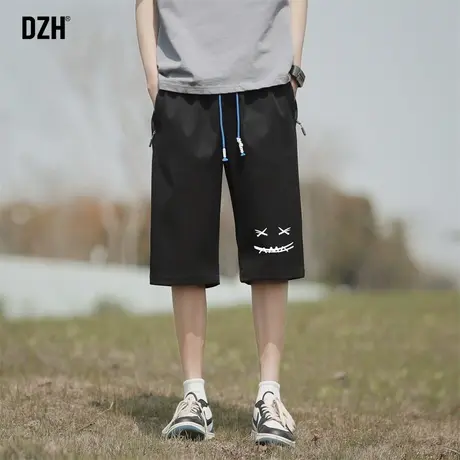 男士黑色户外运动短裤男冰丝休闲七分裤子男夏季薄款沙滩裤半截裤商品大图