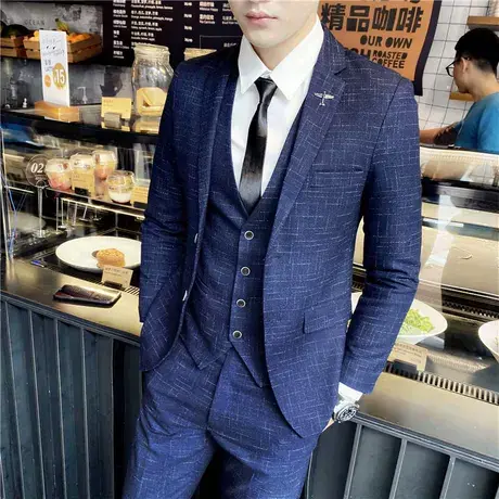西服套装男三件套修身西装伴郎服结婚礼服成人礼毕业照暗纹帅气潮商品大图