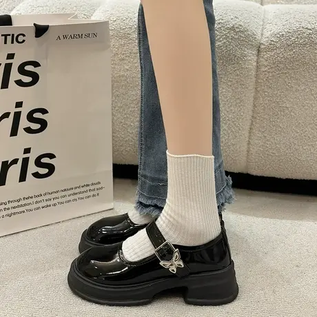 小众设计法式黑色复古小皮鞋女百搭2023新款日系jk英伦风玛丽珍鞋图片