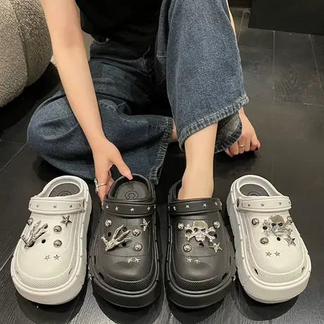 网红爆款金属五角星洞洞鞋女夏季增高厚底外穿时尚ins潮包头凉拖商品大图