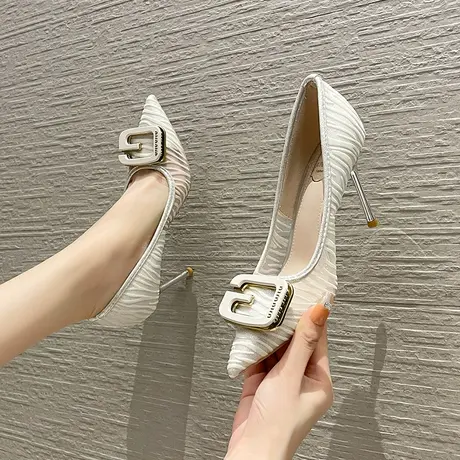 尖头细跟高跟鞋设计感小众2024年新款网纱透气配裙子法式气质单鞋图片