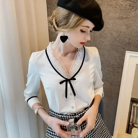 粉红大布娃娃衬衫女2022新款春设计感ins风时髦衬衣雪纺上衣图片