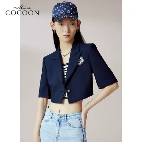 COCOON商场同款时尚外套2023夏新款女简约V领纽扣有型短外套商品大图