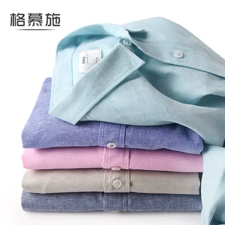 格慕施夏季短袖亚麻衬衫男士大码宽松时尚休闲寸衫棉麻薄款衬衣服商品大图