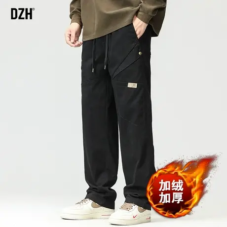 男士黑色加绒加厚工装裤男冬季直筒宽松2024新款休闲裤长裤子男款商品大图