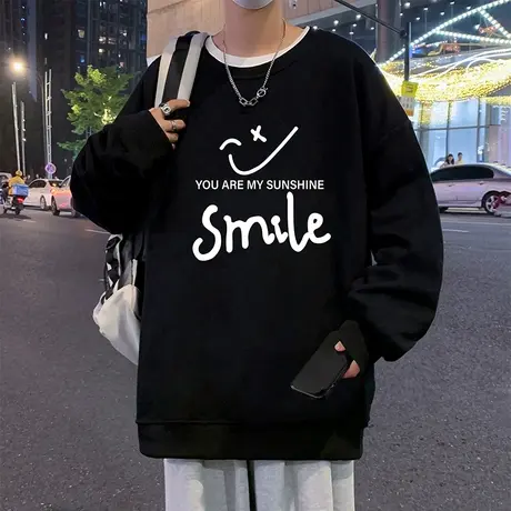 美式高街圆领重磅卫衣男春秋季新款宽松潮牌加绒内搭打底衫设计感图片