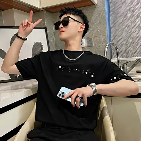 短袖t恤潮男夏季个性时尚简约休闲ins小众潮牌设计感半袖上衣体恤商品大图