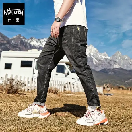 伟臣潮流大码夏季牛仔长裤男胖子加肥加大直筒水洗牛仔裤肥佬长裤商品大图