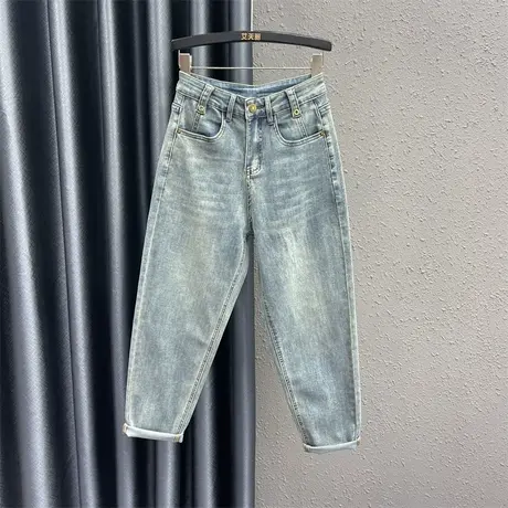 欧货简约休闲牛仔老爹裤女24春季新款高腰宽松显瘦小脚哈伦裤长裤图片