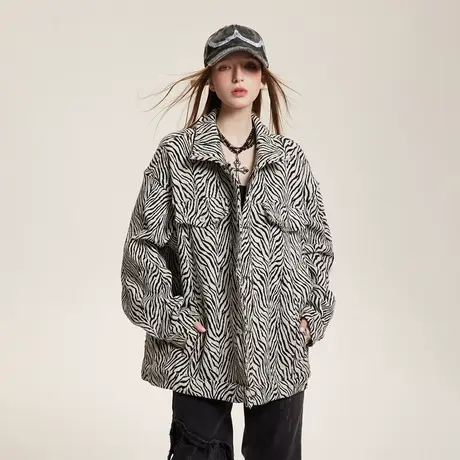 设计感条纹薄外套女春秋款2024年新款宽松oversize夹克情侣装上衣商品大图