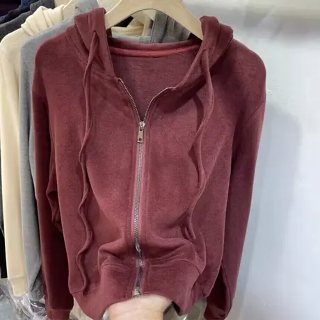 双面德绒拉链开衫外套女秋冬韩版宽松显瘦时尚运动连帽上衣潮ins商品大图