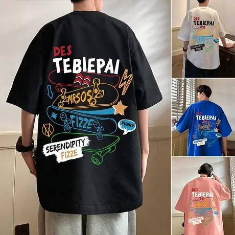 港风ins潮流短袖t恤男夏季宽松百搭vintage美式高街纯棉半袖衣服t商品大图