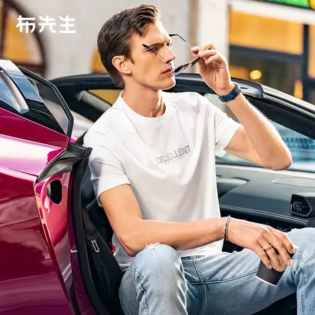 MrBu布先生字母烫钻男士t恤2024夏季新款圆领男士短袖上衣ET15166商品大图