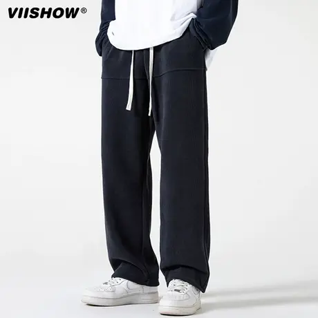 VIISHOW美式高街潮牌休闲裤男2024春秋季宽松直筒运动阔腿裤子商品大图