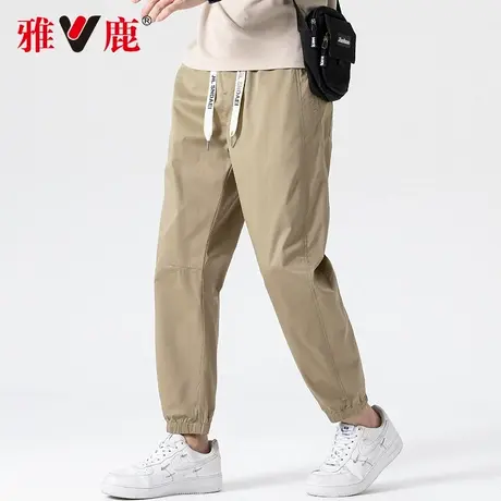 【精梳棉】雅鹿休闲裤男士2024春季新款束脚工装裤九分裤潮牌长裤商品大图