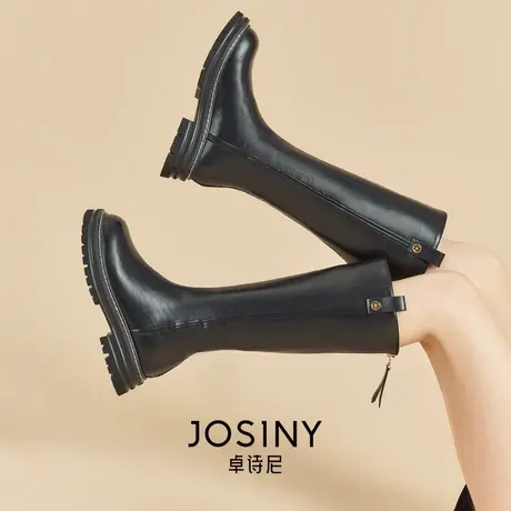 卓诗尼高级感显瘦长筒靴女2023年秋冬秋款高筒靴子胖腿粗皮靴长靴商品大图