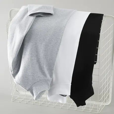 纯棉长袖t恤男秋季小衫纯色半高领潮流内搭打底衫全棉中领秋衣服商品大图