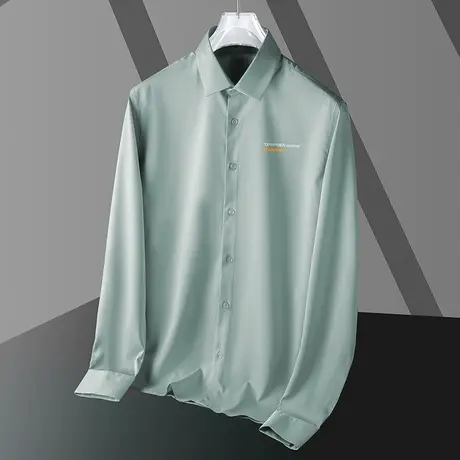 春秋季长袖衬衫男抗皱免烫衬衣商务休闲轻熟风高级感字母印花寸衫商品大图